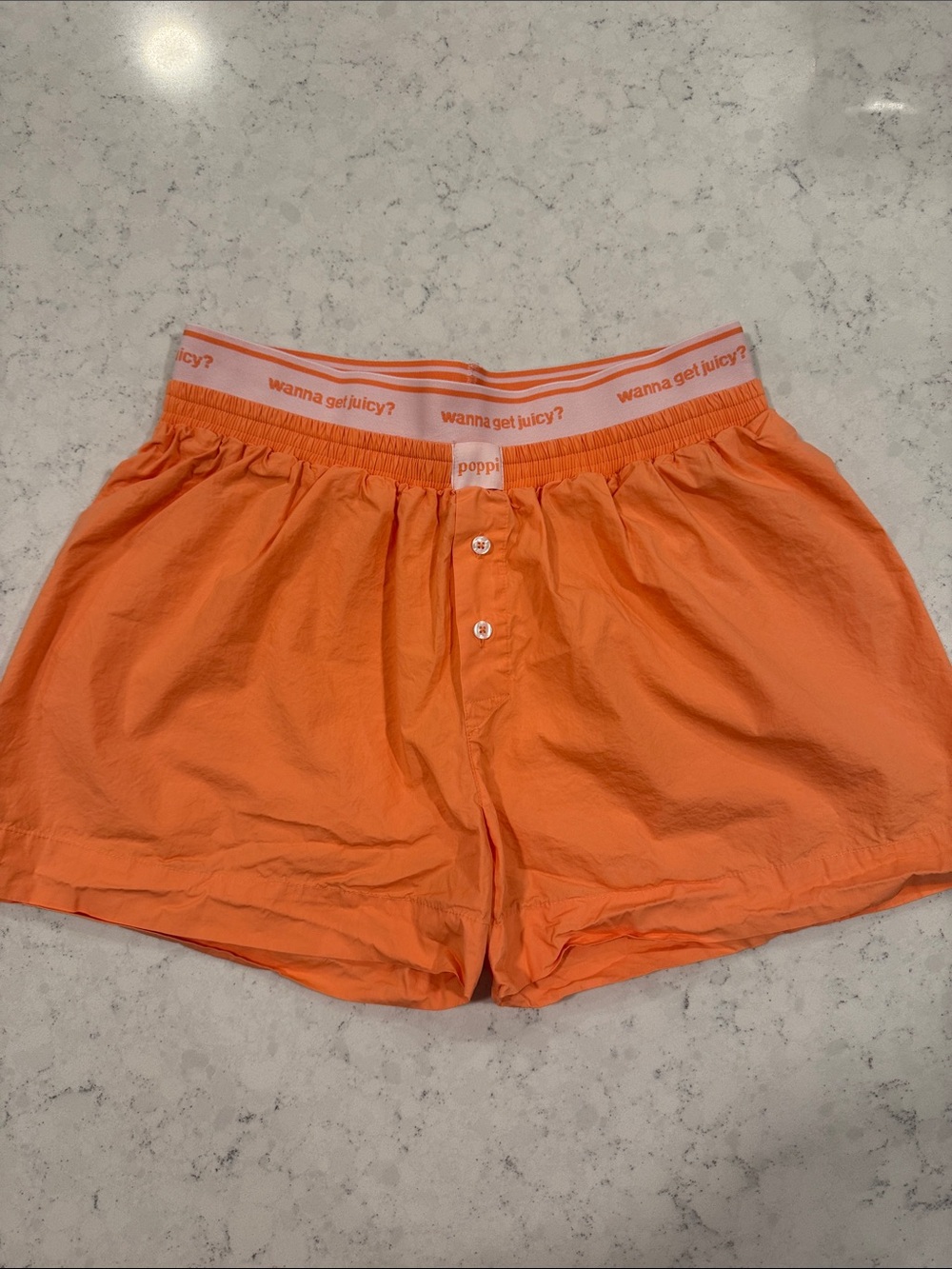 Drink Poppi Limited Ed Merch Orange Boxer Shorts Women's Med "wanna get juicy?"